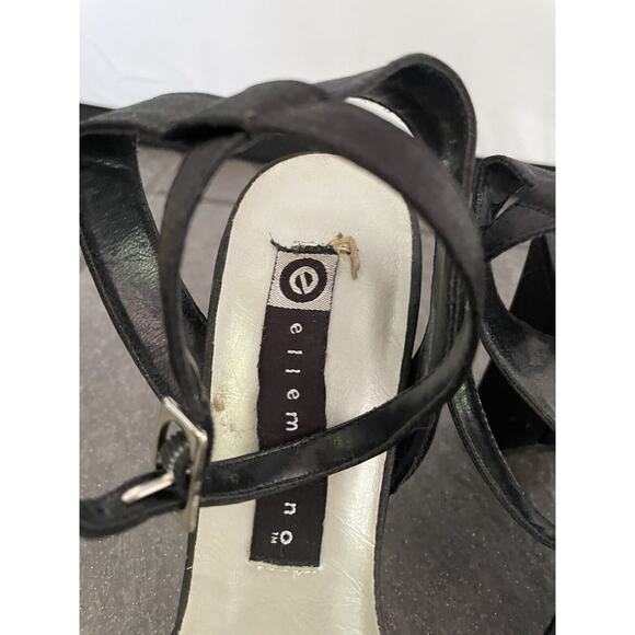 Vintage 90’s Chunky Strappy Heels Shoes Block Heel Black Funky Disco US 7.5 - Picture 8 of 12